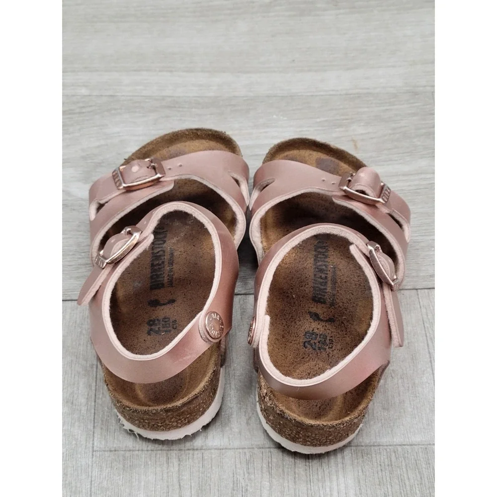 Birkenstock Rio Kids Sandals EU 28 US 10-10.5 Rose Gold Metallic Ankle Strap